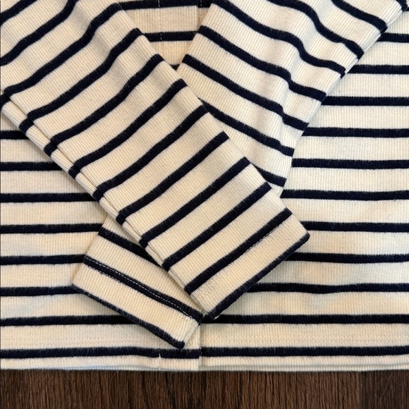 J. Crew Cream and Black Striped Button-Front Polo Shirt - Picture 3 of 3